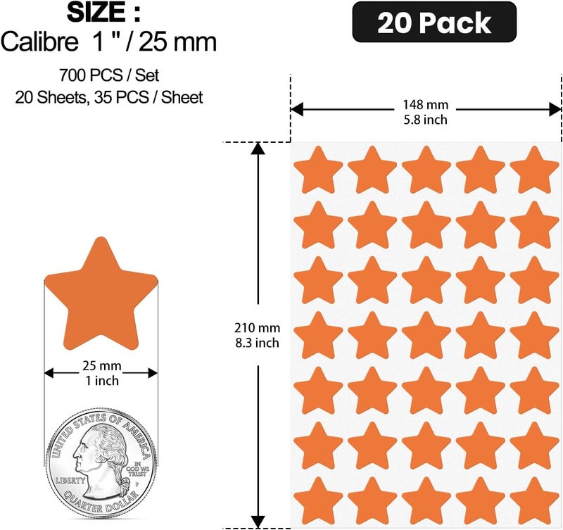 FINDAT Orange Star Stickers 1 Inch Vinyl Kids Reward Sticker Adhesive Removable Waterproof Reusable Small Stars Labels for Children Student School Classroom Teacher Supplies 700 PCS - Image 2